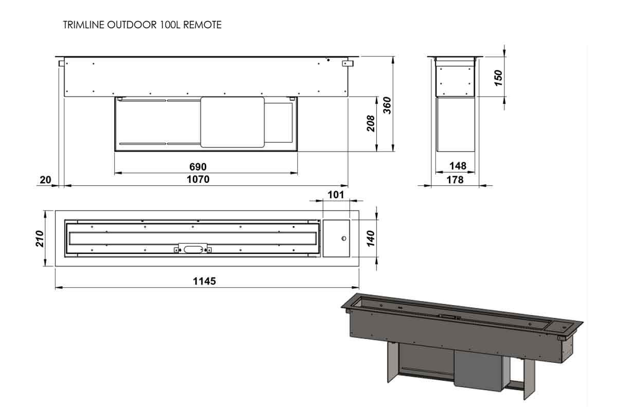 Outdoor Einbau-Gaskamin 75L von Trimline Fires- fernsteuerung